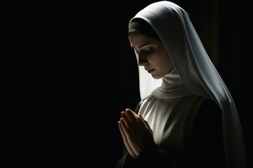 A nun while praying to god. - obrazy, fototapety, plakaty