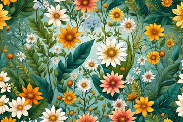 Picture a lush nature background adorned with wildflowers, illuminated by the perfect play of light. The hyper-realistic details