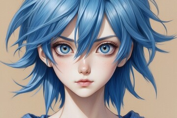 Beautiful anime girl blue eyes art