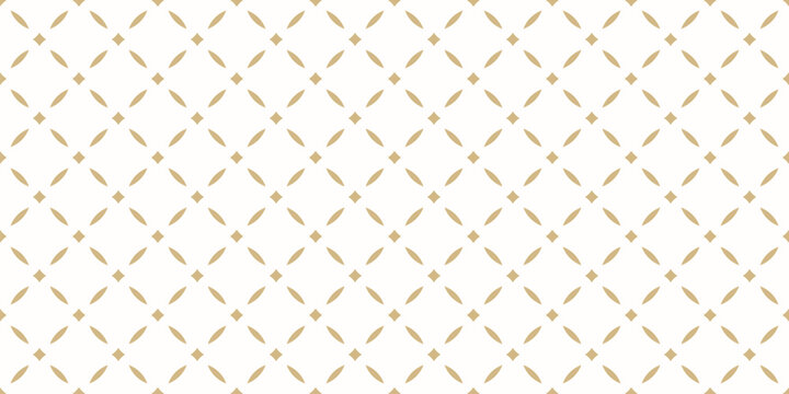 Vector golden abstract geometric seamless pattern in oriental style. Luxury minimal background. Simple graphic ornament. Subtle elegant repeated gold texture with diamonds, mesh, grid, lattice, net
