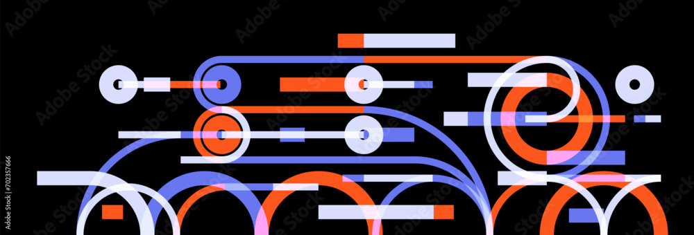 Poster geometric background with circles and lines vector art, abstract composition technical plan, flat mi