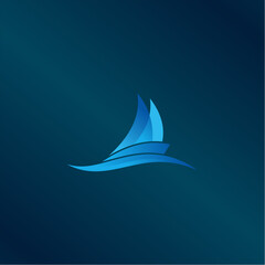 Speed boat with waves,the yacht or sailing logo design