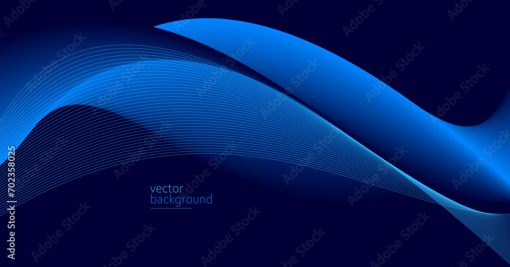 Poster smooth flow of wavy shape with gradient vector abstract background, dark blue design curve line ener