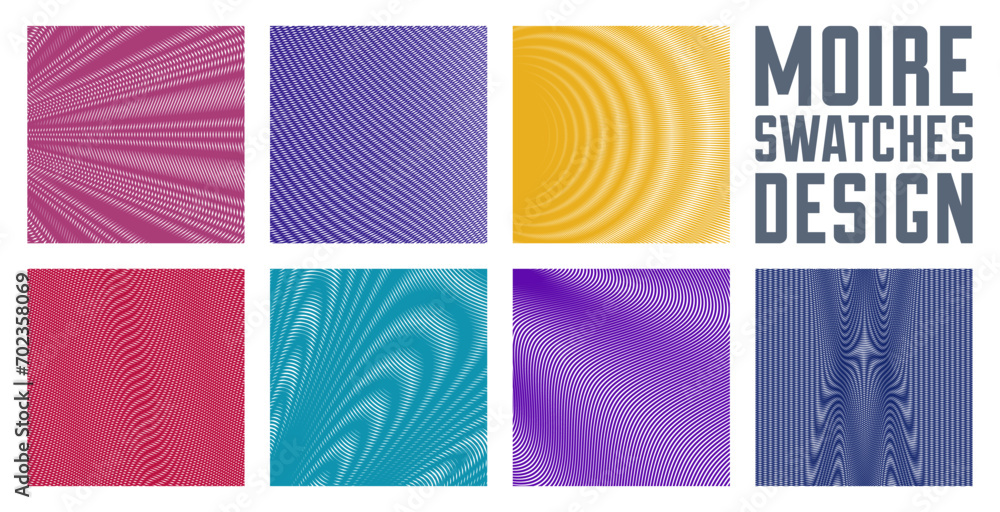 Poster abstract vector backgrounds set made with linear moire, op art effect surreal textures, sound and mu
