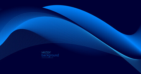 Smooth flow of wavy shape with gradient vector abstract background, dark blue design curve line energy motion, relaxing music sound or technology.