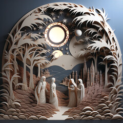 Nativity Day painting from 3D paper stacking art, Created ai generated - obrazy, fototapety, plakaty
