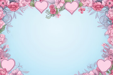 Valentine's Day background, in the form of lines and sketches of bright elements, with copy space, in bright pink color.