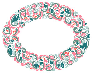 Floral frame made of leaves and flowers vector vintage design, decorative blank classic style border, luxury beautiful background, invitation or greeting card with place for text.