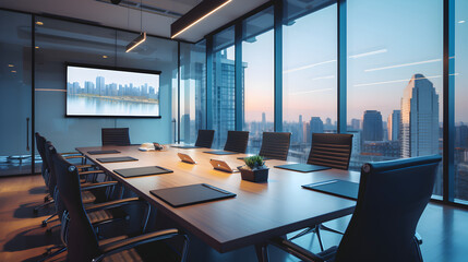 A modern conference room for business presentations and video conferencing
