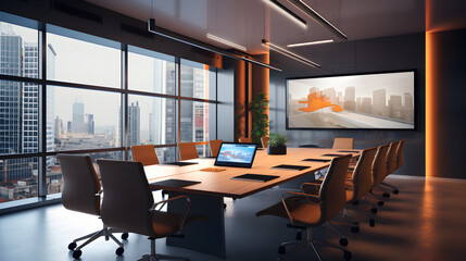 A modern conference room with latest technology for presentations and conferencing