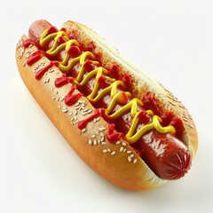 Convenient quick snack in form of fresh hot dog with sausage isolated on white background