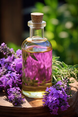 Obraz na płótnie Canvas bottle, jar with verbena essential oil extract