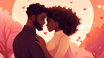 Smiling afro american couple hugging each other . Relationship Valentine's Day concept 