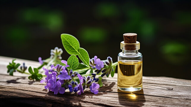 bottle, jar with verbena essential oil extract