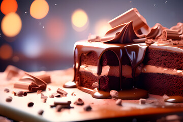 Exquisite Chocolate Cake Slice with Glaz
