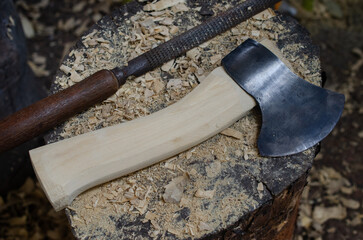 carving axe with Kaffir lime handle