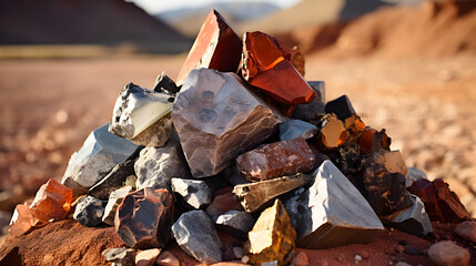 Small pile of minerals extracted from a rare earth mine - obrazy, fototapety, plakaty