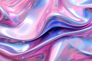 Foto op Canvas pink and purple chrome liquid texture smooth flowing waves with chromatic motion effect as background wallpaper pattern print © MaryAnn