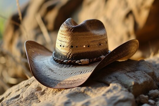 Image of cowboy hat isolated on wooden background
