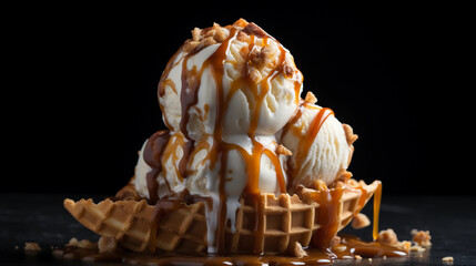 Waffle caramel ice cream cone 