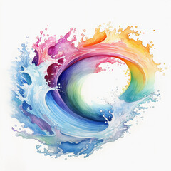 Watercolor water Rainbow wave splash on white background 