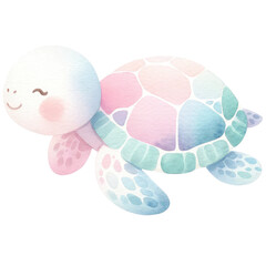Cute Pastel Watercolor Turtle Illustration
