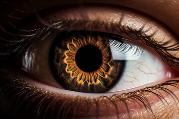 iris of eye brown close-up macro, eyelashes