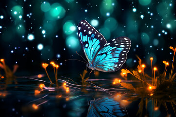 Bioluminescent butterfly on water fireflies