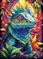 Abstract art painting of colorful chameleons. Created ai generated