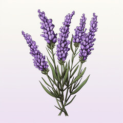 Beautiful Lavender Bouquet, Watercolor Botanical Illustration