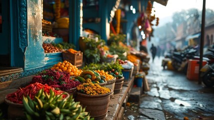 Fruit market on a street in India - obrazy, fototapety, plakaty