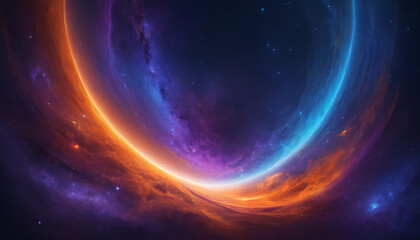 An abstract representation of cosmic harmony, blending shades of orange, blue, and violet to convey a sense of unity and balance