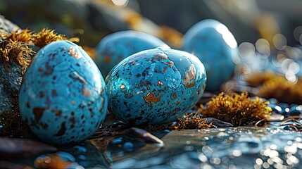 Happy Easter Text Composition Blue Eggs, Background HD, Illustrations