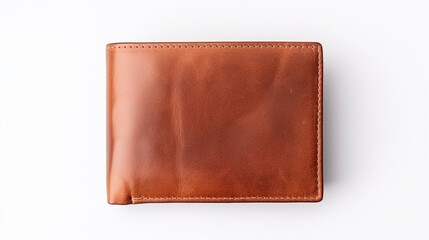 Genuine brown wallet seen from above on white background. Generative AI