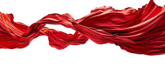Flying red silk fabric. Waving satin cloth isolated on transparent background.