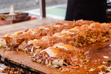 お好み焼き　屋台　調理