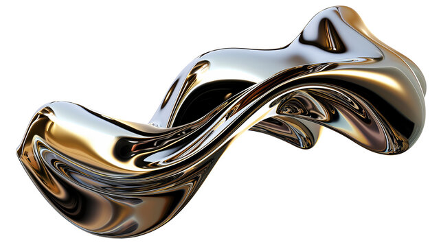 3d rendering wave chrome metallic band. Flowing abstract metal shape.