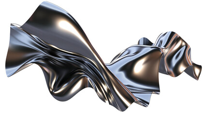 3d rendering wave chrome metallic band. Flowing abstract metal shape.