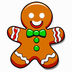 Gingerbread man. New year cookies, sweets. Cute christmas gingerbread man in flat style isolated on white background. Christmas icon. Holiday winter symbols. Festive treats. Vector illustration.
