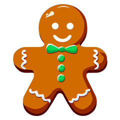 Obraz premium Gingerbread man. New year cookies, sweets. Cute christmas gingerbread man in flat style isolated on white background. Christmas icon. Holiday winter symbols. Festive treats. Vector illustration.