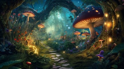 Enchanted fairy forest a magical forest with spark. AI generated