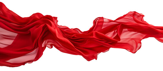 Flying red silk fabric. Waving satin cloth isolated on transparent background. - obrazy, fototapety, plakaty