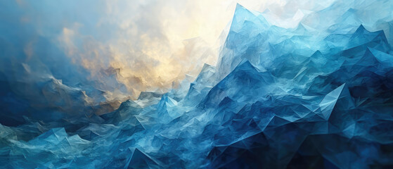 Icy blue digital peaks in a serene, expansive arctic landscape. - obrazy, fototapety, plakaty