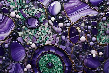 A mosaic of amethyst and jade creating a rich and intricate abstract canvas that captivates with its depth and complexity.
