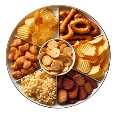 Snacks food top view on transparent background