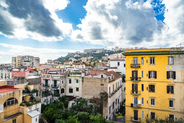 Fototapeta na wymiar View of the roofs of the historic center of Naples. View from the historical former psychiatric prison.