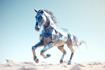 Collection of diamond animals. running horse. nature and animals concept. 3d animation of a seamless loop. low poly