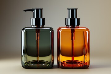 Amber Glass Pump Bottle Mock-Up - Liquid Soap, Shampoo Dispense