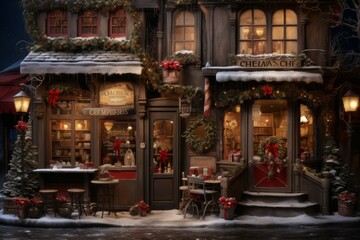 Fototapeta premium Christmas Coffee Shop - Generative AI