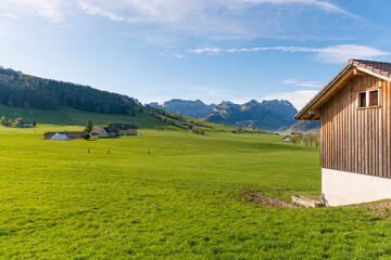 Obraz premium Canton Appenzell - Innerrhoden, view toward Säntis und Girenspitz Mountain, Switzerland 